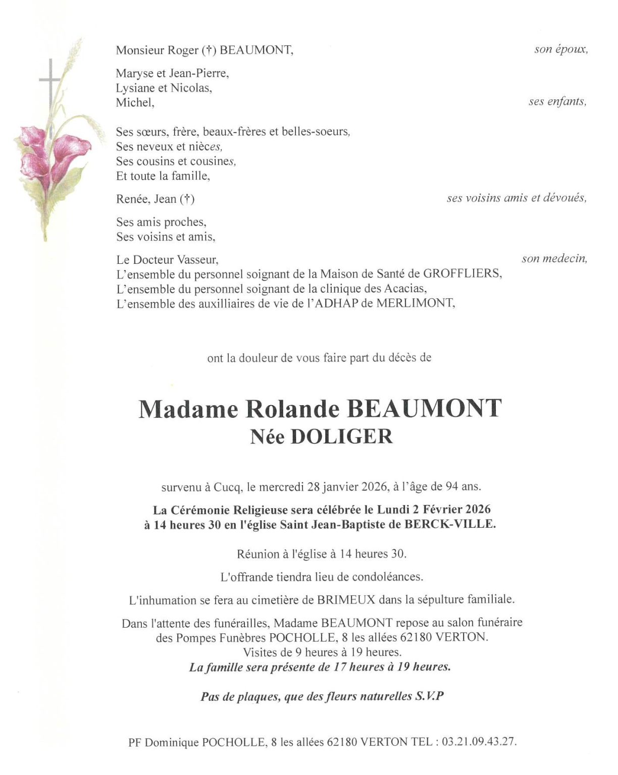 AVIS DE DECES BERCK SUR MER BEAUMONT