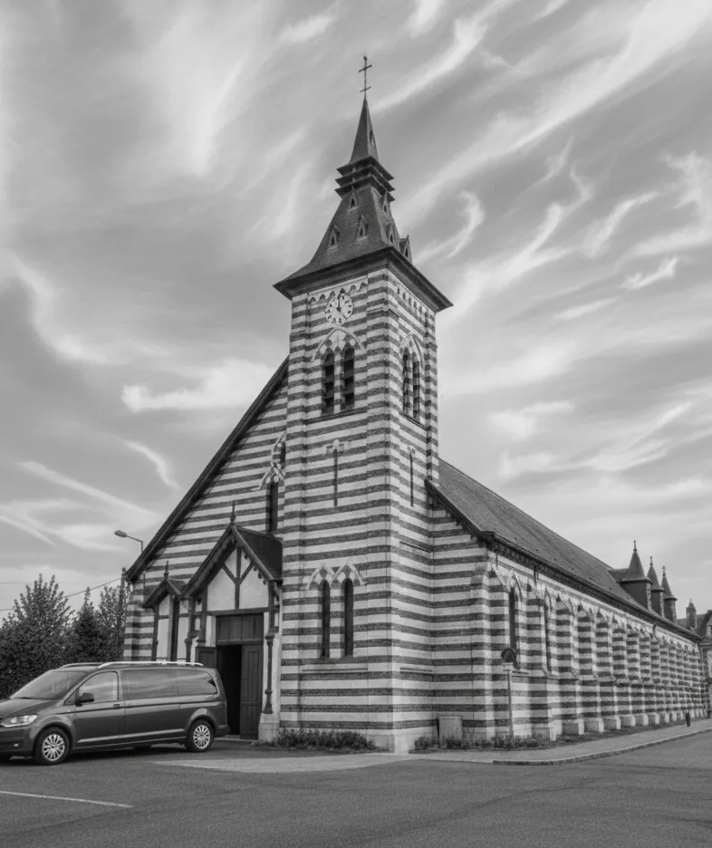 Eglise Notre-Dame des Sables à Berck-sur-Mer (62) lors d'une cérémonie funéraire organisée par les Pompes Funèbres Vertonnoises .