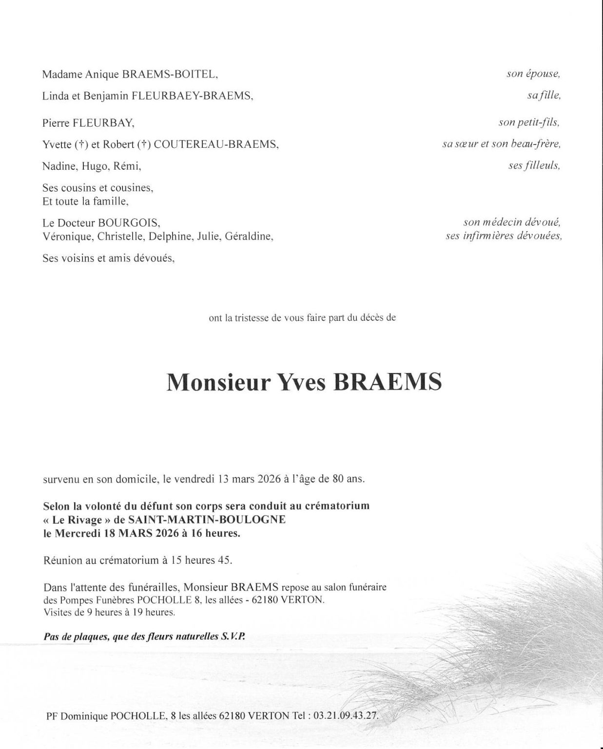 AVIS DE DECES WAILLY BEAUCAMP POMPES FUNEBRES POCHOLLE